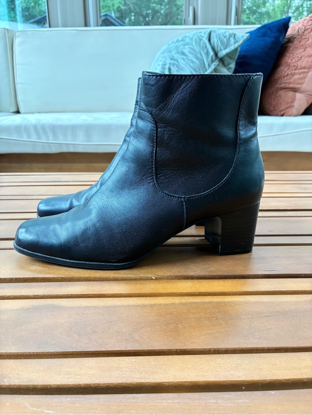 St. John's Bay Black Leather Ankle Booties with Low Block Heel
